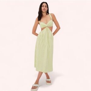 For Love & Lemons Maureen Midi Dress  green gingham print.